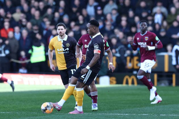 Burton Albion v West Ham United, FA Cup Burton Albion defender Udoka Godwin-Malife (2) clears up at the back during the FA Cup match between Burton Albion and West Ham United at the Pirelli Stadium, Burton upon Trent, UK on 14 February 2026. Burton upon Trent Pirelli Stadium Staffordshire UK Editorial use only DataCo restrictions apply See www.football-dataco.com , Copyright: xJohnxMallettx PSI-23741-0038