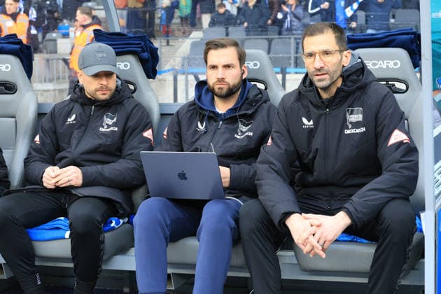 DEU, DFL, 2 FBL, Hertha BSC vs Hannover 96, 14 02 2026, Berliner Olympiastadion, Berlin, DEU, DFL, 2 FBL, Hertha BSC vs Hannover 96, im Bild Co Trainer Andre Mijatovic Hertha BSC Berlin , Co Trainer Patrick Ebert Hertha BSC Berlin DFL regulations prohibit any use of Photographs as image sequences and or quasi video nordphotoxGmbHx xEngler nph00076
