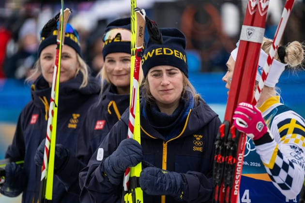 260214 Linn Svahn, Ebba Andersson, Frida Karlsson and Jonna Sundling of Sweden after women s 4 x 7.5km relay cross-country skiing race during day 8 of the 2026 Winter Olympics on February 14, 2026 in Val di Fiemme. Photo: Joel Marklund BILDBYRAN kod JM MT0980 skidor cross-country skiing langrenn Olympic Games, Olympische Spiele, Olympia, OS olympics winter olympics os ol olympiska spel vinter-os olympiske leker milano cortina 2026 milan cortina 2026 milano cortina 2026 olympic games milano cortina 2026 winter olympic games milano cortina-os milano cortina-ol vinter-ol 8 bbeng stafett dam sverige depp *** 260214 Linn Svahn, Ebba Andersson, Frida Karlsson and Jonna Sundling of Sweden after women s 4 x 7 5km relay cross country skiing race during day 8 of the 2026 Winter Olympics on February 14, 2026 in Val di Fiemme Photo Joel Marklund BILDBYRAN kod JM MT0980 skidor cross country skiing langrenn olympic games olympics winter olympics os ol olympiska spel vinter os olympiske leker milano cortina 2026 milan cortina 2026 milano cortina 2026 olympic games milano cortina 2026 winter olympic games milano cortina os milano cortina ol vinter ol 8 bbeng relay dam sverige depp  Copyright: JOELxMARKLUND BB260214JM054