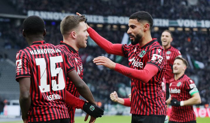 Benjamin Källman cheers after 0 2 with Elias Saad Joy Emotion Cheering Sport Football Soccer DFL 2 Bundesliga Men 22 Matchday Season 2025 2026 14 02 2026 Hertha BSC Berlin vs Hannover 96 DFL regulations prohibit any use of photographs as image sequences and or quasi video