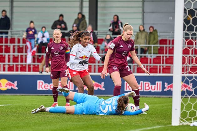 14 02 2026, GER, Womens soccer, BL, 2025 2026, RB Leipzig 1 FC Nürnberg Delice Boboy 17, RB Leipzig , Attack, Goal area scene Leipzig Training center of the Red Bull Saxony Germany