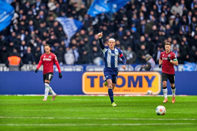 Fabian Reese Hertha BSC, 11 , cheers over 11m, GER, Hertha BSC vs ,Hannover 96, 2 Bundesliga, Season 2025 2026, 22 Matchday, 14 02 2026 DFL REGULATIONS PROHIBIT ANY USE OF PHOTOGRAPHS AS IMAGE SEQUENCES AND OR QUASI VIDEO GER, Hertha BSC vs ,Hannover 96, 2 Bundesliga, Season 2025 2026, 22 Matchday, 14 02 2026 Berlin Copyright: xClaudiusxRauch,xEibner-Pressefotox xClaudiusxRauchx EP_CRH