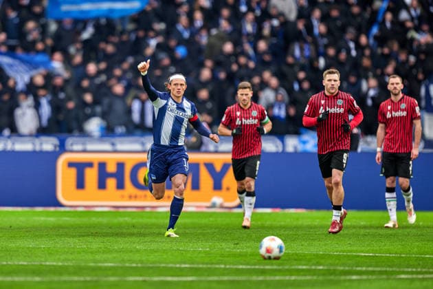 Fabian Reese Hertha BSC, 11 , cheers over 11m, GER, Hertha BSC vs ,Hannover 96, 2 Bundesliga, Season 2025 2026, 22 Matchday, 14 02 2026 DFL REGULATIONS PROHIBIT ANY USE OF PHOTOGRAPHS AS IMAGE SEQUENCES AND OR QUASI VIDEO GER, Hertha BSC vs ,Hannover 96, 2 Bundesliga, Season 2025 2026, 22 Matchday, 14 02 2026 Berlin Copyright: xClaudiusxRauch,xEibner-Pressefotox xClaudiusxRauchx EP_CRH