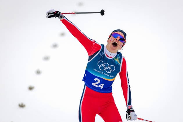 OLYMPICS - Winter Olympic Games, Olympische Spiele, Olympia, OS Milano Cortina 2026 TESERO,ITALY,14.FEB.26 - OLYMPICS, NORDIC SKIING, CROSS COUNTRY SKIING - Winter Olympic Games Milano Cortina 2026, 4X7.5km relay, women. Image shows the rejoicing of Heidi Weng (NOR).  GEPAxpictures xMatthiasxTrinkl
