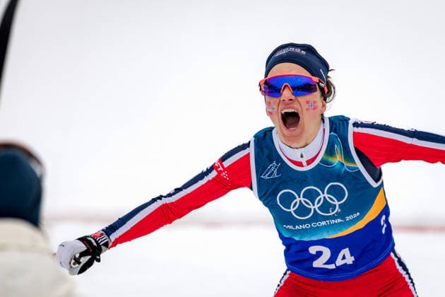 OLYMPICS - Winter Olympic Games, Olympische Spiele, Olympia, OS Milano Cortina 2026 TESERO,ITALY,14.FEB.26 - OLYMPICS, NORDIC SKIING, CROSS COUNTRY SKIING - Winter Olympic Games Milano Cortina 2026, 4X7.5km relay, women. Image shows the rejoicing of Heidi Weng (NOR).  GEPAxpictures xMatthiasxTrinkl