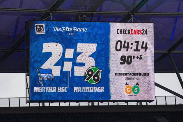 Soccer, Men, Season 2025 2026, 2 Bundesliga 22 Matchday , Hertha BSC Hannover 96, Scoreboard with 2 3 Final Score, 14 02 2026, Copyright: xSebastianxRäppold MatthiasxKochx