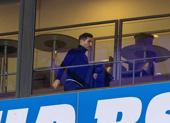 Soccer, Men, Season 2025 2026, 2 Bundesliga 22 Matchday , Hertha BSC Hannover 96, the suspended coach Stefan Leitl Hertha BSC in the stands, 14 02 2026, Copyright: xSebastianxRäppold MatthiasxKochx