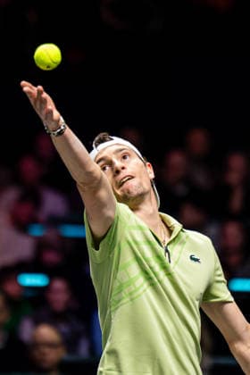 2026-02-14 ABN AMRO Open - Day Six ROTTERDAM, NETHERLANDS - FEBRUARY 14: Ugo Humbert competing during Day Six of the ABN AMRO Open at Rotterdam Ahoy on February 14, 2026 in Rotterdam, Netherlands. (Photo by Gabriel Calvino Alonso BSR Agency) Rotterdam Netherlands Content not available for redistribution in The Netherlands directly or indirectly through any third parties. Copyright: xBSRxAgencyx