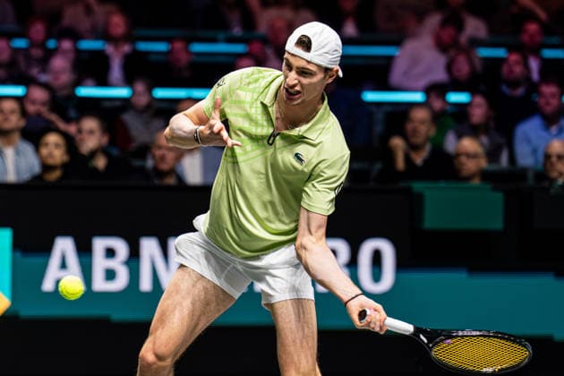 2026-02-14 ABN AMRO Open - Day Six ROTTERDAM, NETHERLANDS - FEBRUARY 14: Ugo Humbert competing during Day Six of the ABN AMRO Open at Rotterdam Ahoy on February 14, 2026 in Rotterdam, Netherlands. (Photo by Gabriel Calvino Alonso BSR Agency) Rotterdam Netherlands Content not available for redistribution in The Netherlands directly or indirectly through any third parties. Copyright: xBSRxAgencyx