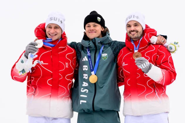 260214 Marco Odermatt of Switzerland, Lucas Pinheiro Braathen of Brazil and Loic Meillard of Switzerland on the podium after the men s alpine skiing giant slalom during day 8 of the 2026 Winter Olympics on February 14, 2026 in Bormio. Photo: Vegard Grott BILDBYRAN kod VG VG0876 bbeng alpint alpine skiing Olympic Games, Olympische Spiele, Olympia, OS olympics winter olympics os ol olympiska spel vinter-os olympiske leker milano cortina 2026 milan cortina 2026 milano cortina 2026 olympic games milano cortina 2026 winter olympic games milano cortina-os milano cortina-ol vinter-ol storslalom giant slalom storslalam guld gold *** 260214 Marco Odermatt of Switzerland, Lucas Pinheiro Braathen of Brazil and Loic Meillard of Switzerland on the podium after the men s alpine skiing giant slalom during day 8 of the 2026 Winter Olympics on February 14, 2026 in Bormio Photo Vegard Grott BILDBYRAN code VG VG0876 bbeng alpine alpine skiing olympic games olympics winter olympics os ol olympiska spel vinter os olympiske leker milano cortina 2026 milan cortina 2026 milano cortina 2026 olympic games milano cortina 2026 winter olympic games milano cortina os milano cortina ol vinter ol storslalom giant slalom storslalam gold gold  Copyright: VEGARDxGRoTT BB260214VG075
