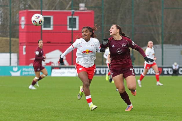 Google Pixel Women Bundesliga, RB Leipzig 1 FC Nürnberg 14 02 2026 Delice Boboy 17, RB Leipzig vs Leia Varley 7, 1 FC Nürnberg Soccer, Google Pixel Women Bundesliga, Season 2025 2026, Matchday 18 RB Leipzig vs 1 FC Nürnberg on 14 02 2026, Training Center Cottaweg, Leipzig DFB REGULATIONS PROHIBIT ANY USE OF PHOTOGRAPHS AS IMAGE SEQUENCES AND OR QUASI VIDEO Copyright: xBEAUTIFULxSPORTS JanxKaeferx