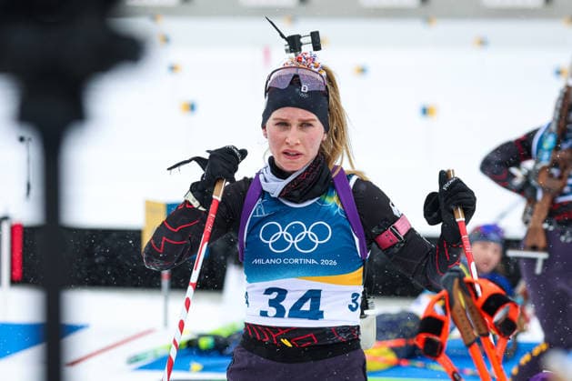 Antholz, Italien 14. Februar 2026: Biathlon Sprint Frauen 7,5 km - Olympia 2026 Im Bild: Julia Tannheimer (GER) Anterselva Biathlon Arena *** Antholz, Italy February 14, 2026 Biathlon Sprint Women 7.5 km Olympia 2026 In the picture Julia Tannheimer GER Anterselva Biathlon Arena Copyright: xFotostandx xHettichx