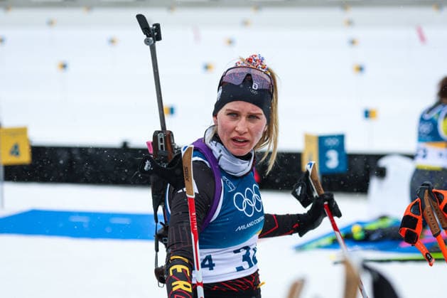 Antholz, Italien 14. Februar 2026: Biathlon Sprint Frauen 7,5 km - Olympia 2026 Im Bild: Julia Tannheimer (GER) Anterselva Biathlon Arena *** Antholz, Italy February 14, 2026 Biathlon Sprint Women 7.5 km Olympia 2026 In the picture Julia Tannheimer GER Anterselva Biathlon Arena Copyright: xFotostandx xHettichx