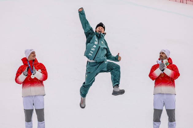 GIOCHI OLIMPICI - Olimpiadi Invernali Milano-Cortina 2026 - Alpine Skiing Men s Giant Slalom Marco Odermatt (SUI) Lucas Pinheiro Braathen )BRA) Loic Meillard (SUI) Bormio Italy  Copyright: xIPAxSport ABACAx