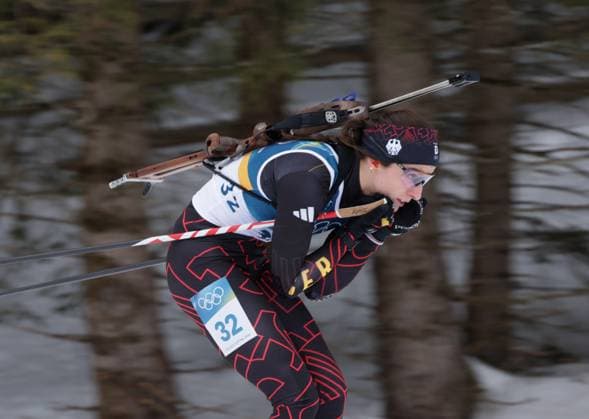 Vanessa VOIGT (GER, SV Rotterrode). Biathlon, 10 km Sprint der Frauen. Olympische Winterspiele 2026. 14.2.2026, in Antholz Biathlon Arena. Quelle Copyright Credit : Oryk HAIST *** Vanessa VOIGT GER, SV Rotterrode Biathlon, Womens 10 km Sprint Olympic Winter Games 2026 14 2 2026, in Antholz Biathlon Arena Source Copyright Credit Oryk HAIST xOLY-BI-BTH05x