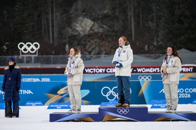 260214 Silver medalist Oceane Michelon of France, gold medalist Maren Kirkeeide of Norway and bronze medalist Lou Jeanmonnot of France on the podium in women s biathlon 7,5 km sprint during day 8 of the 2026 Winter Olympics on February 14, 2026 in Anterselva. Photo: Jon Olav Nesvold BILDBYRAN COP 217 MB1327 skidskytte biathlon skiskyting Olympic Games, Olympische Spiele, Olympia, OS olympics winter olympics os ol olympiska spel vinter-os olympiske leker milano cortina 2026 milan cortina 2026 milano cortina 2026 olympic games milano cortina 2026 winter olympic games milano cortina-os milano cortina-ol vinter-ol 8 bbeng sprint dam kvinner women Norway norge Gold guld jubel *** 260214 Silver medalist Oceane Michelon of France, gold medalist Maren Kirkeeide of Norway and bronze medalist Lou Jeanmonnot of France on the podium in women s biathlon 7,5 km sprint during day 8 of the 2026 Winter Olympics on February 14, 2026 in Anterselva Photo Jon Olav Nesvold BILDBYRAN COP 217 MB1327 biathlon biathlon olympic games olympics olympics winter olympics os ol olympiska spel vinter os olympiske leker milano cortina 2026 milan cortina 2026 milano cortina 2026 olympic games milano cortina 2026 winter olympic games milano cortina os milano cortina ol vinter ol 8 bbeng sprint dam kvinner women Norway norge Gold guld jubel  Copyright: JONxOLAVxNESVOLD BB260214JE063