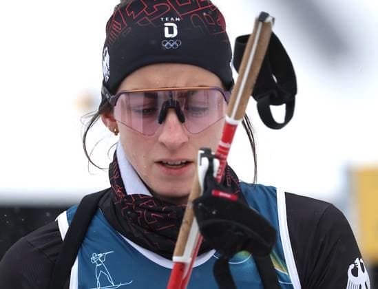 Unzufrieden . . . Vanessa VOIGT (GER, SV Rotterrode). Biathlon, 10 km Sprint der Frauen. Olympische Winterspiele 2026. 14.2.2026, in Antholz Biathlon Arena. Quelle Copyright Credit : Oryk HAIST *** Dissatisfied Vanessa VOIGT GER, SV Rotterrode Biathlon, womens 10 km sprint Olympic Winter Games 2026 14 2 2026, in Antholz Biathlon Arena Source Copyright Credit Oryk HAIST xOLY-BI-BTH05x