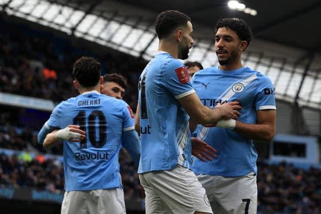 14th February 2026; Etihad Stadium, Manchester, Lancashire, England; FA Cup Football, Manchester City versus Salford City ; Omar Marmoush of Manchester City celebrates after scoring for 1-0 after 6 minutes  DavidxBlunsden Content restricted for UK based newspaper