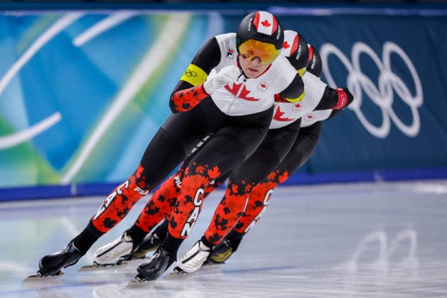 2026-02-14 Speed skating, Eisschnelllauf - Milano Cortina 2026 Winter Olympics - Day 8 MILAN, ITALY - FEBRUARY 14: Ivanie Blondin of Canada, Valerie Maltais of Canada, Isabelle Weidemann of Canada competing in the Women s Team Pursuit during Day 8 of Speed Skating - Milano Cortina 2026 Winter Olympics at Milano Speed Skating Stadium on February 14, 2026 in Milan, Italy. (Photo by Joris Verwijst BSR Agency) Milan Italy Content not available for redistribution in The Netherlands directly or indirectly through any third parties. Copyright: xBSRxAgencyx