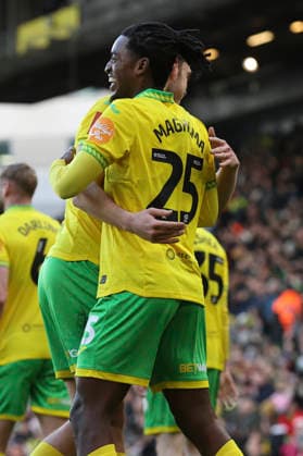 Norwich City v West Bromwich Albion Emirates FA Cup Paris Maghoma of Norwich celebrates scoring his side™s 1st goal during the Emirates FA Cup Fourth Round match at Carrow Road, Norwich 14 02 2026 Commissioned for use in Newsquest Norfolk titles only. All other titles fees apply. UK Newspapers OUT Copyright: xPaulxChestertonx FIL-22967-0074
