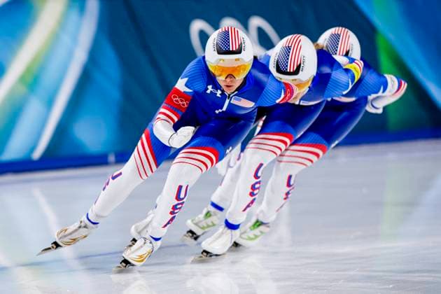 Giorgia Birkeland of United States of America and Brittany Bowe of United States of America and Mia Manganello of United States of America Women s Team Pursuit Quarterfinals, Milano Cortina 2026 Winter Olympics: Day 8, Speed skating, Eisschnelllauf - Milano Cortina 2026 Winter Olympics: Day 8, Milano Speed Skating Stadium, February 14, 2026, Milan, Italy.