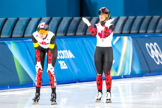 2026-02-14 - Milano Cortina 2026 Winter Olympics Speed skating, Eisschnelllauf Women s Team Pursuit MILAN, ITALY - FEBRUARY 14: Isabelle Weidemann of Canada, Valerie Maltais of Canada during the Speed Skating Women s Team Pursuit Quarterfinals of the Milano Cortina 2026 Winter Olympics at the Milano Speed Skating Arena on February 14, 2026 in Milan, Italy Milan Milano Speed Skating Arena Italy Content not available for redistribution in The Netherlands directly or indirectly through any third parties. Copyright: xAndrexWeeningx