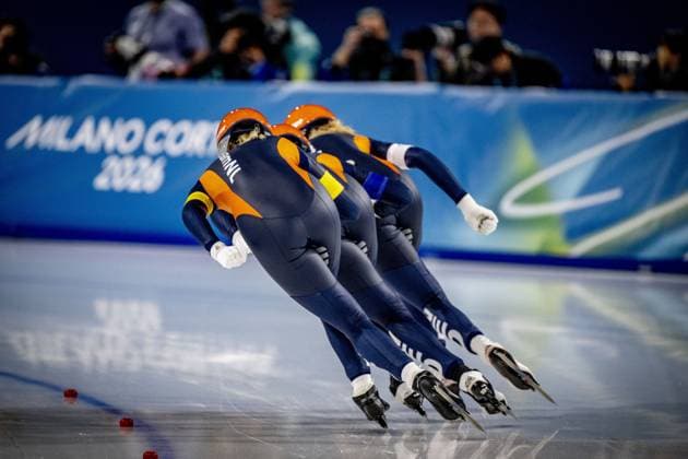 MILAN- quarterfinals of the Team Pursuit at the Olympic Games, Olympische Spiele, Olympia, OS in the women s category Joy Beune, Marijke Groenewoud and Antoinette Rijpma-De Jong will skate Milano Speed skating, Eisschnelllauf Stadium Olympic Winter games, Winterspiele,Spiele, Summer games Milan Cortina 2026 ROBIN UTRECHT ANP netherlands out - belgium out xVIxxIVx 550678751 originalFilename: 550678751.jpg