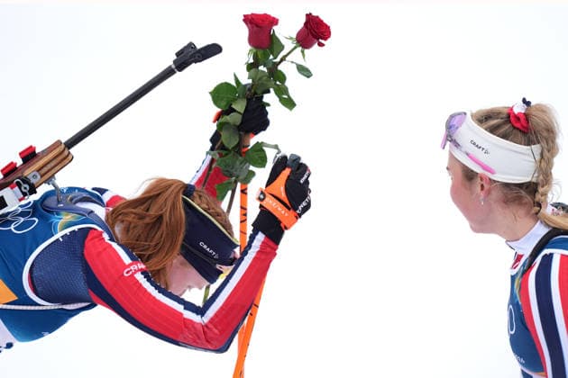 Norway ™s KIRKEEIDE Maren gold medal with red rose at the end of the Biathlon Women s 7.5 km Sprint at Antholz Anterselva Biathlon Arena at the Milano Cortina 2026 Winter Olympics, in Anterselva (Italy) February 14, 2026 (Spada LaPresse)  Copyright: xSpada LaPressex