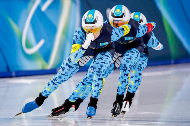 Milano Cortina 2026 Winter Olympics, Speed skating, Eisschnelllauf Italy Elizaveta Golubeva, Arina Ilyachshenko and Nadezhda Morozova of Kazakhstan competing in the Speed Skating Women s Team Pursuit Quarterfinals on Day 8 of the Milano Cortina 2026 Winter Olympics at the Milano Speed Skating Stadium in Milan, Italy, February 14, 2026. Milan Italy  Copyright: xMatrixxImagesx xHenkxJanxDijksx