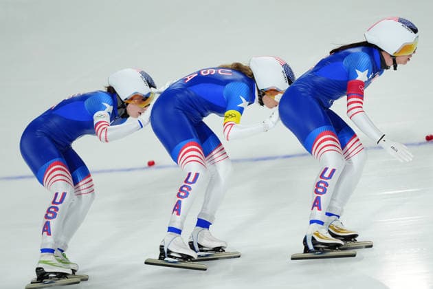 Team USA competing for the Olympic Speed skating, Eisschnelllauf Women s Team Pursuit Quarterfinals for the Milano Cortina 2026 Winter Olympics, in Milan (Italy) February 14, 2026 (Photo Claudio Furlan LaPresse)  Copyright: xClaudioxFurlan LaPressex