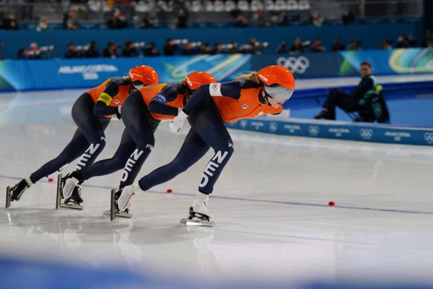 Team Netherlands competing for the Olympic Speed skating, Eisschnelllauf Women s Team Pursuit Quarterfinals for the Milano Cortina 2026 Winter Olympics, in Milan (Italy) February 14, 2026 (Photo Claudio Furlan LaPresse)  Copyright: xClaudioxFurlan LaPressex