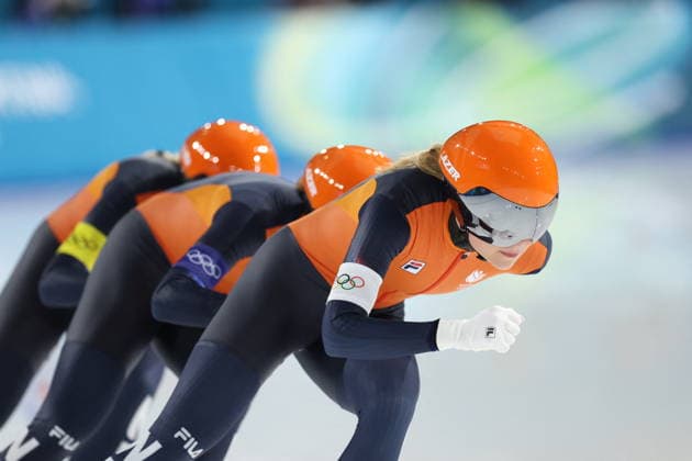 Winter Olympics - Speed skating, Eisschnelllauf Women s Team Pursuit Quarterfinals Team of Netherlands compete during the Speed Skating Women s Team Pursuit quarterfinals at the Olympic Winter games, Winterspiele,Spiele, Summer games Milan Cortina 2026, on February 14, 2026, at the Milano Speed Skating Stadium, in Milan, Italy. Photo by Alexis Jumeau ABACAPRESS.COM  Copyright: xJumeauxAlexis ABACAx