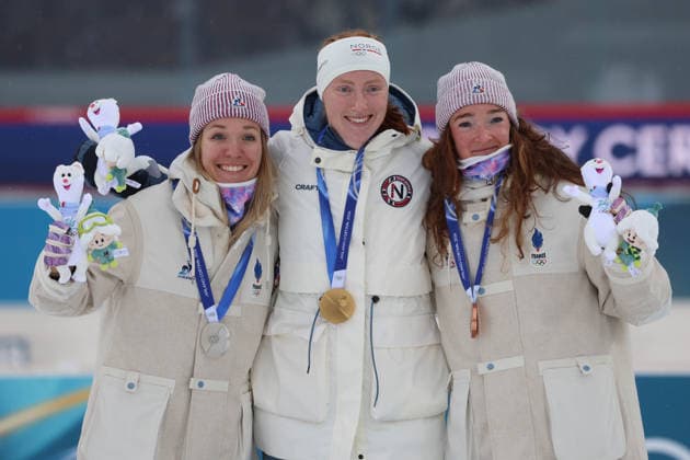 Milan Cortina 2026 Olympics, Biathlon Women s 7.5km Sprint, Oceane MICHELON (FRA), Maren KIRKEEIDE (NOR), Lou JEANMONNOT (FRA), Anterselva, Italy, February 14, 2026. Photo Felice Calabro  Copyright: xFelicexCalabro x xipa-agency.netx xFELICExCALABRO x IPA_Agency_IPA71496698