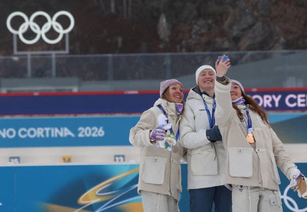 Milan Cortina 2026 Olympics, Biathlon Women s 7.5km Sprint, Oceane MICHELON (FRA), Maren KIRKEEIDE (NOR), Lou JEANMONNOT (FRA), Anterselva, Italy, February 14, 2026. Photo Felice Calabro  Copyright: xFelicexCalabro x xipa-agency.netx xFELICExCALABRO x IPA_Agency_IPA71496704