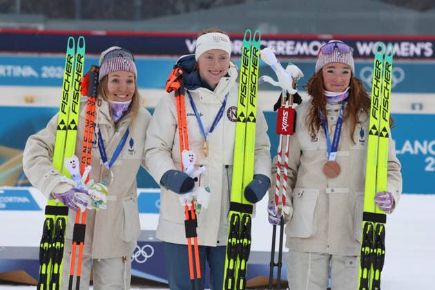 Milan Cortina 2026 Olympics, Biathlon Women s 7.5km Sprint, Oceane MICHELON (FRA), Maren KIRKEEIDE (NOR), Lou JEANMONNOT (FRA), Anterselva, Italy, February 14, 2026. Photo Felice Calabro  Copyright: xFelicexCalabro x xipa-agency.netx xFELICExCALABRO x IPA_Agency_IPA71496706