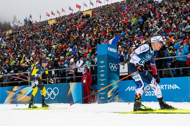 260214 Linn Gestblom of Sweden and Oceane Michelon of France cross the finish line in women s biathlon 7,5 km sprint during day 8 of the 2026 Winter Olympics on February 14, 2026 in Anterselva. Photo: Mathias Bergeld BILDBYRAN kod MB MB1327 skidskytte biathlon skiskyting Olympic Games, Olympische Spiele, Olympia, OS olympics winter olympics os ol olympiska spel vinter-os olympiske leker milano cortina 2026 milan cortina 2026 milano cortina 2026 olympic games milano cortina 2026 winter olympic games milano cortina-os milano cortina-ol vinter-ol 8 bbeng sprint dam kvinner women sweden sverige *** 260214 Linn Gestblom of Sweden and Oceane Michelon of France cross the finish line in women s biathlon 7,5 km sprint during day 8 of the 2026 Winter Olympics on February 14, 2026 in Anterselva Photo Mathias Bergeld BILDBYRAN code MB MB1327 biathlon biathlon olympic games olympics olympics winter olympics os ol olympiska spel vinter os olympiske leker milano cortina 2026 milan cortina 2026 milano cortina 2026 olympic games milano cortina 2026 winter olympic games milano cortina os milano cortina ol vinter ol 8 bbeng sprint dam kvinner women sweden sverige  Copyright: MATHIASxBERGELD BB260214MB058