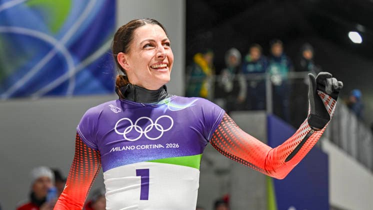 OLYMPICS - Winter Olympic Games, Olympische Spiele, Olympia, OS Milano Cortina 2026 CORTINA D AMPEZZO,ITALY,14.FEB.26 - OLYMPICS, SKELETON - Winter Olympic Games Milano Cortina 2026, women. Image shows Janine Flock (AUT).  GEPAxpictures xAlexanderxSolc