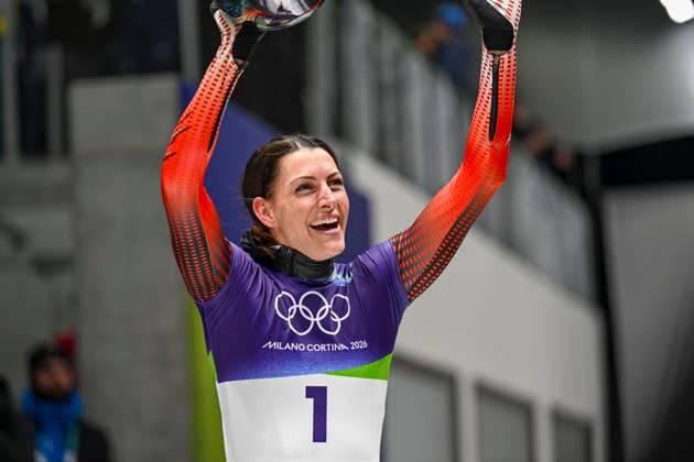 OLYMPICS - Winter Olympic Games, Olympische Spiele, Olympia, OS Milano Cortina 2026 CORTINA D AMPEZZO,ITALY,14.FEB.26 - OLYMPICS, SKELETON - Winter Olympic Games Milano Cortina 2026, women. Image shows Janine Flock (AUT).  GEPAxpictures xAlexanderxSolc