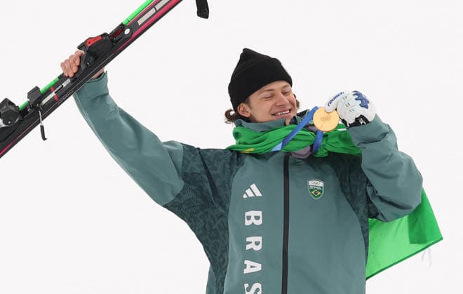 GIOCHI OLIMPICI - Olimpiadi Invernali Milano-Cortina 2026 - Alpine Skiing Men s Giant Slalom Milano Cortina 2026 - XXV Olympic Winter games, Winterspiele,Spiele, Summer games Bormio - Italy Alpine skiing - Men s Giant Slalom Image Show: Gold Medal PINHEIRO BRAATHEN Lucas (BRA) Cortina D Ampezzo Italy  Copyright: xIPAxSport ABACAx