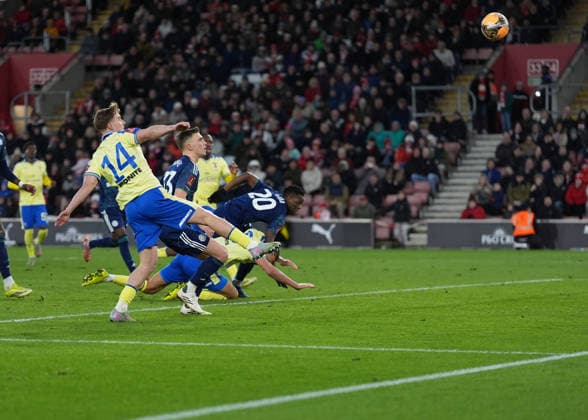 Southampton v Leicester City, FA Cup Fourth round, Football, St Marys Stadium, Southampton, UK - 14 Feb 2026 GOAL - James Bree of Southampton scores and put Saints I™m front during extra time. Southampton St Marys Stadium Southampton GBR, UK NEWSPAPERS OUT Copyright: xSeanxRyanx