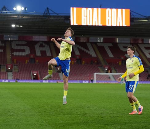 Southampton v Leicester City, FA Cup Fourth round, Football, St Marys Stadium, Southampton, UK - 14 Feb 2026 GOAL - James Bree of Southampton scores and put Saints I™m front during extra time. Southampton St Marys Stadium Southampton GBR, UK NEWSPAPERS OUT Copyright: xSeanxRyanx