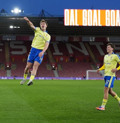Southampton v Leicester City, FA Cup Fourth round, Football, St Marys Stadium, Southampton, UK - 14 Feb 2026 GOAL - James Bree of Southampton scores and put Saints I™m front during extra time. Southampton St Marys Stadium Southampton GBR, UK NEWSPAPERS OUT Copyright: xSeanxRyanx