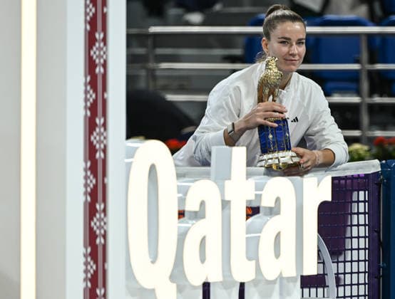 Qatar TotalEnergies Open 2026 - Singles Final DOHA, QATAR FEBRUARY 14: Karolina Muchova of the Czech Republic holds the Golden Falcon trophy after defeating Victoria Mboko of Canada in the singles final on Day Seven of the Qatar TotalEnergies Open, part of the Hologic WTA, Tennis Damen Tour, at the Khalifa International Tennis and Squash Complex on February 14, 2026 in Doha, Qatar. Doha Qatar  Copyright: xArturxWidakx originalFilename:widak-qatartot260214_np0OE.jpg