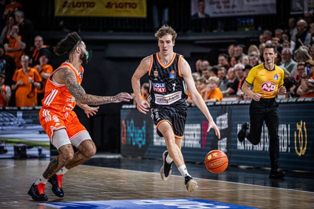 1 Basketball Bundesliga, easyCredit BBL, Season 2025 2026, Men, Main round, Matchday 20, 14 02 2026, RASTA Vechta ratiopharm Ulm Tobias Jensen 7 ratiopharm ulm in action Vechta RASTA Dome Lower Saxony Germany