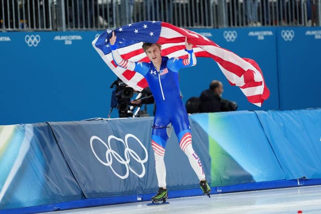 Gold Medal STOLZ Jordan for the Olympic Speed skating, Eisschnelllauf Men s 500m for the Milano Cortina 2026 Winter Olympics, in Milan (Italy) February 14, 2026 (Photo Claudio Furlan LaPresse)  Copyright: xClaudioxFurlan LaPressex