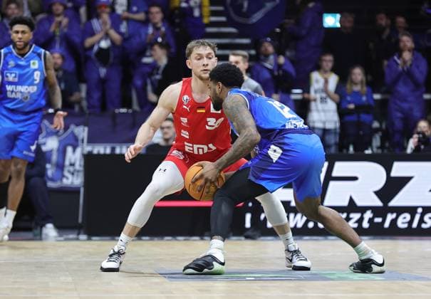 14 02 2026 Basketball Season 2025 2026 2 Bundesliga Pro A 23 Matchday Nuremberg Falcons Basketball Club NBC HAKRO Merlins Crailsheim Sportfoto Zink DaMa xdaxmax Vincent John Friederici 30, Nuremberg Falcons BC NBC Xavier Johnson 12, Hakro Merlins Crailsheim