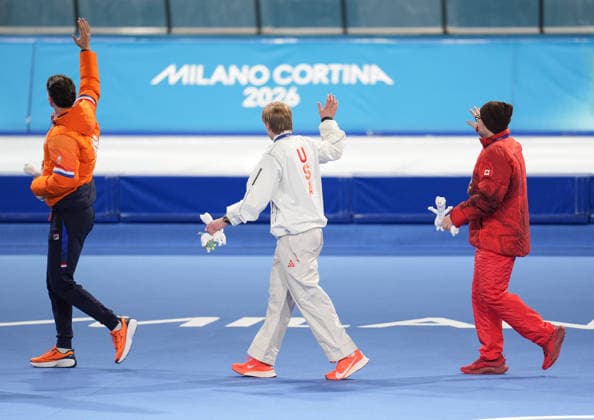 Jordan STOLZ (USA) won Gold, Jenning de BOO (NED) got silver and Laurent DUBREUIL got Bronze in the Speed skating, Eisschnelllauf - men s 500m at Milano Speed skating stadium during Olympic Winter games, Winterspiele,Spiele, Summer games in Milano, Italy on 14th Feb, 2026  Copyright: xRanjithxKumar IPAxSportx xipa-agency.netx xx IPA_71504294 IPA_Agency_IPA71504294