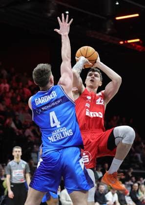 14 02 2026 Basketball Season 2025 2026 2 Bundesliga Pro A 23 Matchday Nuremberg Falcons Basketball Club NBC HAKRO Merlins Crailsheim Sportfoto Zink DaMa xdaxmax Brock Gardner 4, Hakro Merlins Crailsheim Georgios Gkiouzelis 12, Nuremberg Falcons BC NBC