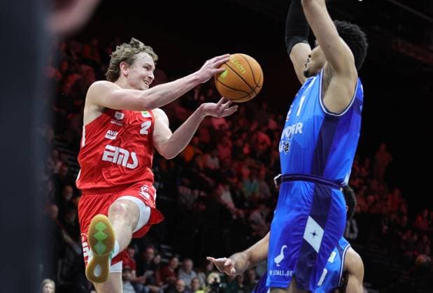 14 02 2026 Basketball Season 2025 2026 2 Bundesliga Pro A 23 Matchday Nuremberg Falcons Basketball Club NBC HAKRO Merlins Crailsheim Sportfoto Zink DaMa xdaxmax Cartee Dean Whitt 2, Nuremberg Falcons BC NBC Gabriel de Oliveira 1, Hakro Merlins Crailsheim