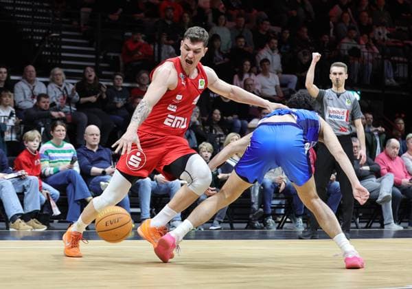 14 02 2026 Basketball Season 2025 2026 2 Bundesliga Pro A 23 Matchday Nuremberg Falcons Basketball Club NBC HAKRO Merlins Crailsheim Sportfoto Zink DaMa xdaxmax Georgios Gkiouzelis 12, Nuremberg Falcons BC NBC Nico Santana Mojica 7, Hakro Merlins Crailsheim